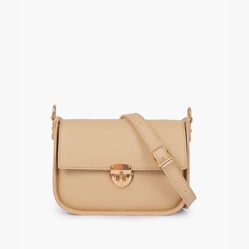 Off-White Saddle Bag with Twist Lock Closure