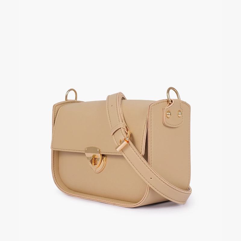 Off-White Saddle Bag with Twist Lock Closure