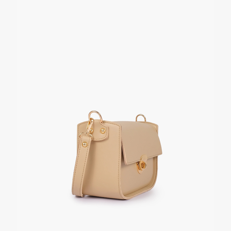 Off-White Saddle Bag with Twist Lock Closure